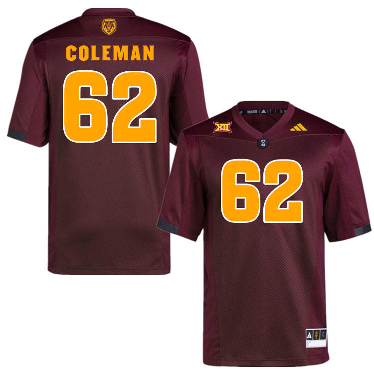Men #62 Ben Coleman Arizona State Sun Devils College Football Jerseys Stitched-Maroon
